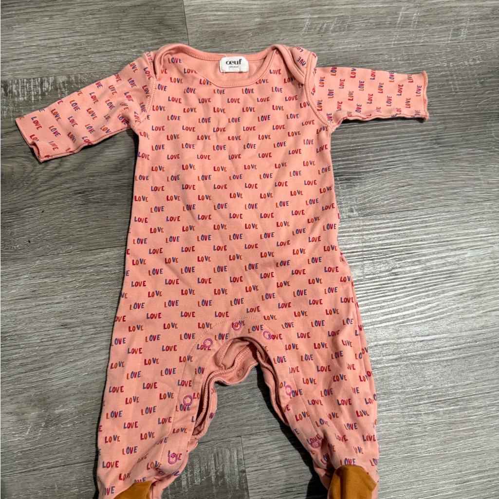 Oeuf Pink 'Love' Printed Footie